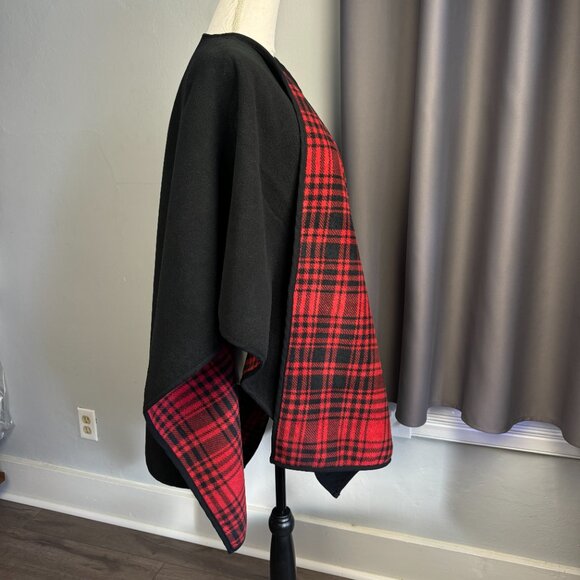Fleece Red Black Buffalo Plaid Wrap Cape Blanket Poncho Reversible One Size Wmns - Picture 14 of 14